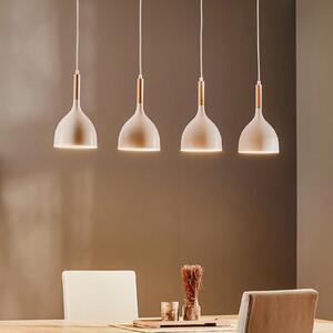 Luminex Lampă suspendată Noak, alb/lemn natural, 4 becuri lungă, reglabil, Alb, Camera de zi / sufragerie, Metal
