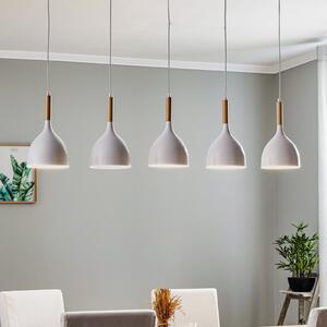 Luminex Lampă suspendată Noak 5 becuri lungă alb/lemn natural, reglabil, Alb, Camera de zi / sufragerie, Metal