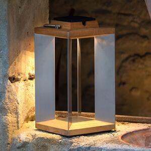 Les Jardins Lanternă solară Teckinox LED, tec/oțel, 45,5 cm, reglabil, Metalic, Lemn, Felinar