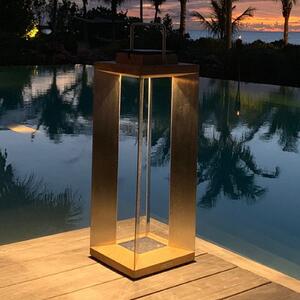 Les Jardins Lanternă solară Teckinox LED, tec/oțel, 65,5 cm, reglabil, Metalic, Lemn, Felinar