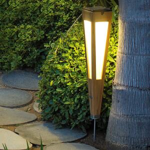 Les Jardins Lanternă solară Tecka LED cu senzor, 52 cm, tec, reglabil, Lemn, Lemn, Spot de exterior / vârf de pământ