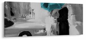 Tablou - Cuplu în dragoste cu umbrelă, albastru (120x50 cm)