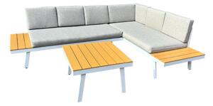 Set mobilier de grădină POLOR (oțel alb + stejar + gri deschis) (pentru 4-6 persoane). 1091741