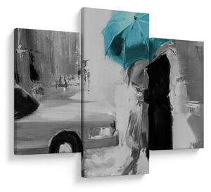 Tablou - Cuplu în dragoste cu umbrelă, albastru (90x60 cm)