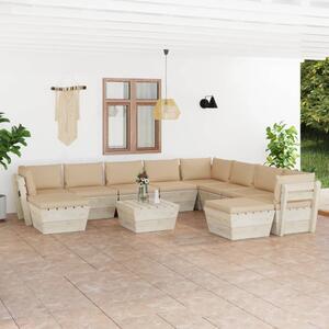 Set mobilier grădină din paleți cu perne, 11 piese, lemn molid