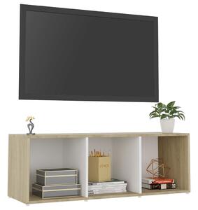 Comodă TV, alb și stejar sonoma, 107x35x37 cm, lemn prelucrat
