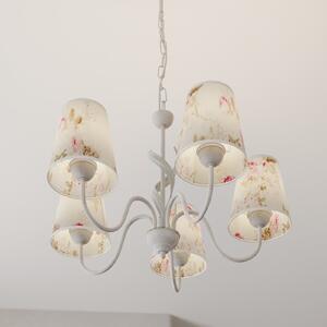 Lamkur Lampă suspendată Sara cu abajur din material decorat flori, 5 becuri, reglabil, Multicolor, Camera de zi / sufragerie, Metal, Casă de țară / Rustic