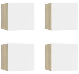 Dulapuri TV montaj perete 4 buc. alb/stejar sonoma 30,5x30x30cm
