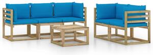 Set mobilier de grădină cu perne albastru deschis, 6 piese