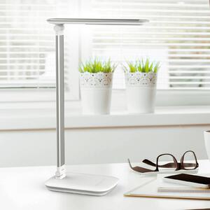 Maul Lampă de masă cu LED MAULjazzy, alb, înălțime 43 cm, port USB dimabil, reglabil, Alb, Studiu / Birou, Plastic, Modern