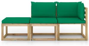 Set mobilier de grădină cu perne verzi, 3 piese