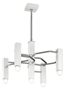 Metallux Lampă suspendată Raster, 5 becuri, nichel mat/alb, reglabil, Alb, Camera de zi / sufragerie, Metal, Modern