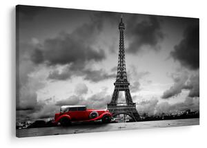 Tablou - Turnul Eiffel și mașina roșie (90x60 cm)