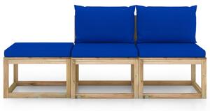 Set mobilier de grădină cu perne albastre, 3 piese