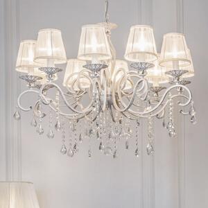 Maytoni Grace candelabru, alb, 10 becuri, organza, reglabil, Alb, Camera de zi / sufragerie, Cristal
