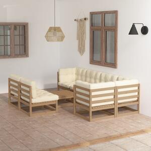 Set mobilier de grădină cu perne, 8 piese, lemn masiv pin
