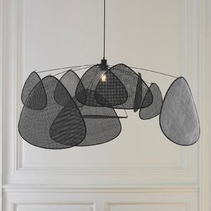 MARKET SET Lampă suspendată Screen XL, 60 cm, negru, ratan, reglabil, Negru, Camera de zi / sufragerie, Lemn, Design