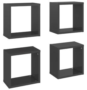 Rafturi de perete cub, 4 buc., gri extralucios, 26x15x26 cm