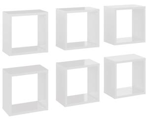 Rafturi de perete cub, 6 buc., alb extralucios, 26x15x26 cm