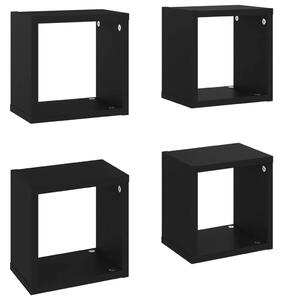 Raft de perete cub, 4 buc., negru, 22x15x22 cm