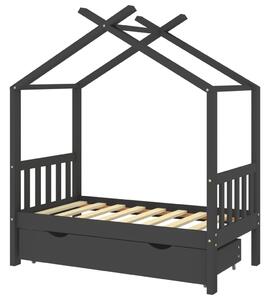 Cadru pat copii cu sertar gri închis 70x140 cm lemn masiv pin