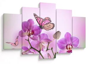 Tablou - Fluture pe flori de orhidee, liliac (150x105 cm)