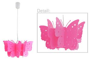 Näve Lampă suspendată Kizi pink cu fluturi, reglabil, Roz / Rosé, Camera copiilor, Plastic