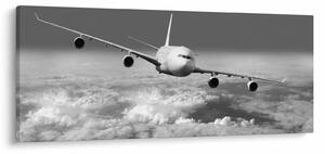 Tablou - Avion în nori, alb și negru (120x50 cm)