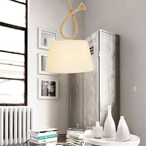 Näve Lampă suspendată Rope abajur textil, Ø 35 cm, reglabil, Alb, Camera de zi / sufragerie, Țesătură / Textil