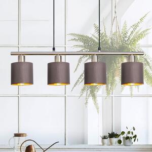 Näve Lampă susp. Maron, 4 becuri, textil, maro/auriu, reglabil, Maro / Rugină, Camera de zi / sufragerie, Metal