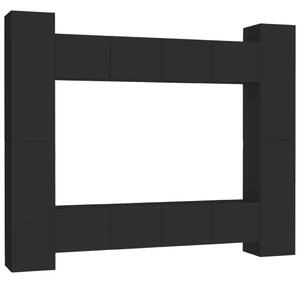 Set dulapuri TV, 8 piese, negru, lemn prelucrat