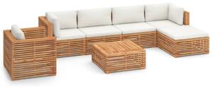 Set mobilier de grădină cu perne crem 7 piese lemn masiv de tec