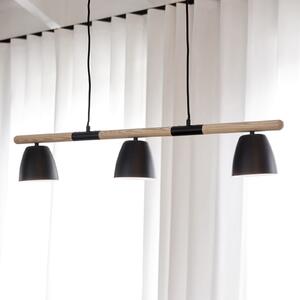 Nordlux Lampă suspendată Theo, 3 becuri, din lemn frasin, reglabil, Negru, Camera de zi / sufragerie, Metal, Modern