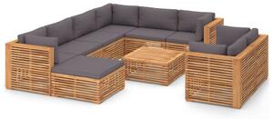 Set mobilier grădină perne gri închis 10 piese lemn masiv tec