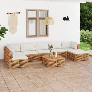 Set mobilier de grădină cu perne crem 8 piese lemn masiv tec