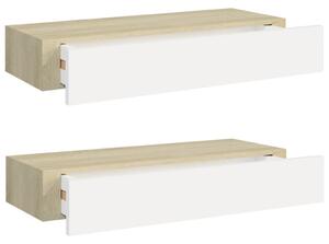 Dulapuri de perete cu sertar 2 buc stejar/alb 60x23,5x10 cm MDF
