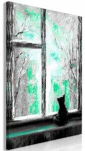 Tablou - Longing Kitty (1 Part) Vertical Green