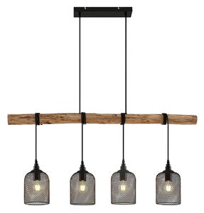 Lustră Pendul Lindby, Elrond, reglabil, Lemn, Bucătărie, Lemn, Casă de țară / Rustic