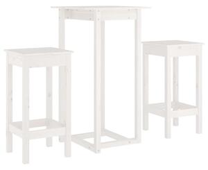 Set mobilier de bar, 3 piese, alb, lemn masiv de pin