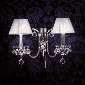 ORION Aplică perete textilă argintie Kristalldesign 2bec, reglabil, Metalic, Camera de zi / sufragerie, Cristal