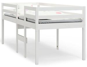 Pat înalt de dormitor, alb, 75x190 cm, lemn masiv de pin
