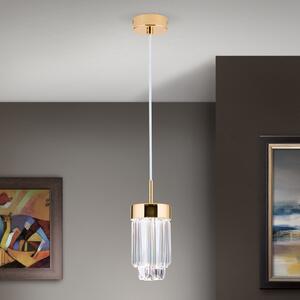 ORION Lampă susp LED Prism, sticlă cristal, Ø10cm, auriu, reglabil, Auriu / Alamă, Camera de zi / sufragerie, Cristal