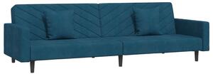 Canapea extensibilă cu 2 locuri, 2 perne, albastru, catifea