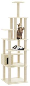 Ansamblu pisici cu stâlpi din funie de sisal, crem, 183 cm