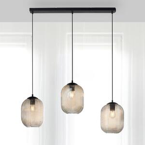 Paul Neuhaus Lampă suspendată Shitake, chihlimbar, sticlă, 86 cm, E27, reglabil, Negru, Camera de zi / sufragerie, Sticlă, Modern