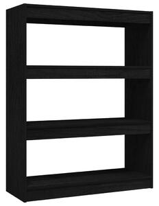 Bibliotecă/Separator cameră, negru, 100x30x103 cm, lemn de pin