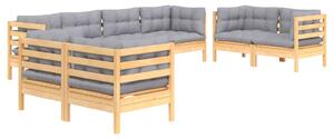 Set mobilier de grădină cu perne gri, 8 piese, lemn masiv pin