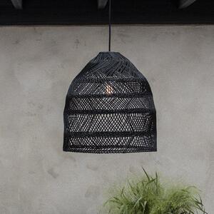PR Home Lampă suspendată Maja, ratan, negru, Ø 53 cm, reglabil, Negru, Camera de zi / sufragerie, Lemn