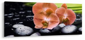 Tablou - Orhidee portocalie cu frunze de palmier (120x50 cm)