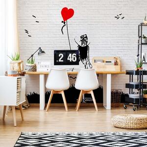 Black And White Brick Wall Graffiti Girl And Heart Balloon Photo Wallpaper Wall Mural